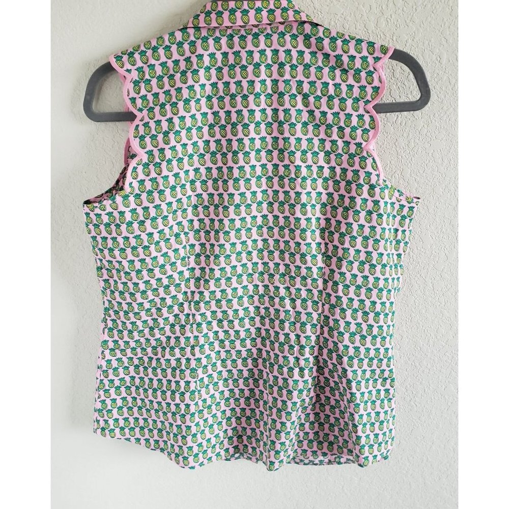 Talbots Woman Size 10 P Pineapple Novelty Print NWOT Sleeveless Button up Blouse - Picture 2 of 6